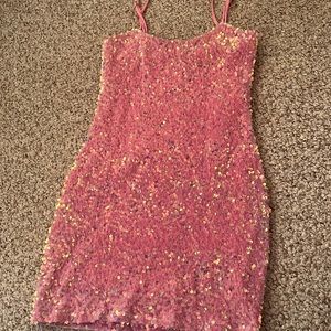 Lucy in the sky - pink sequins mini homecoming dress size small